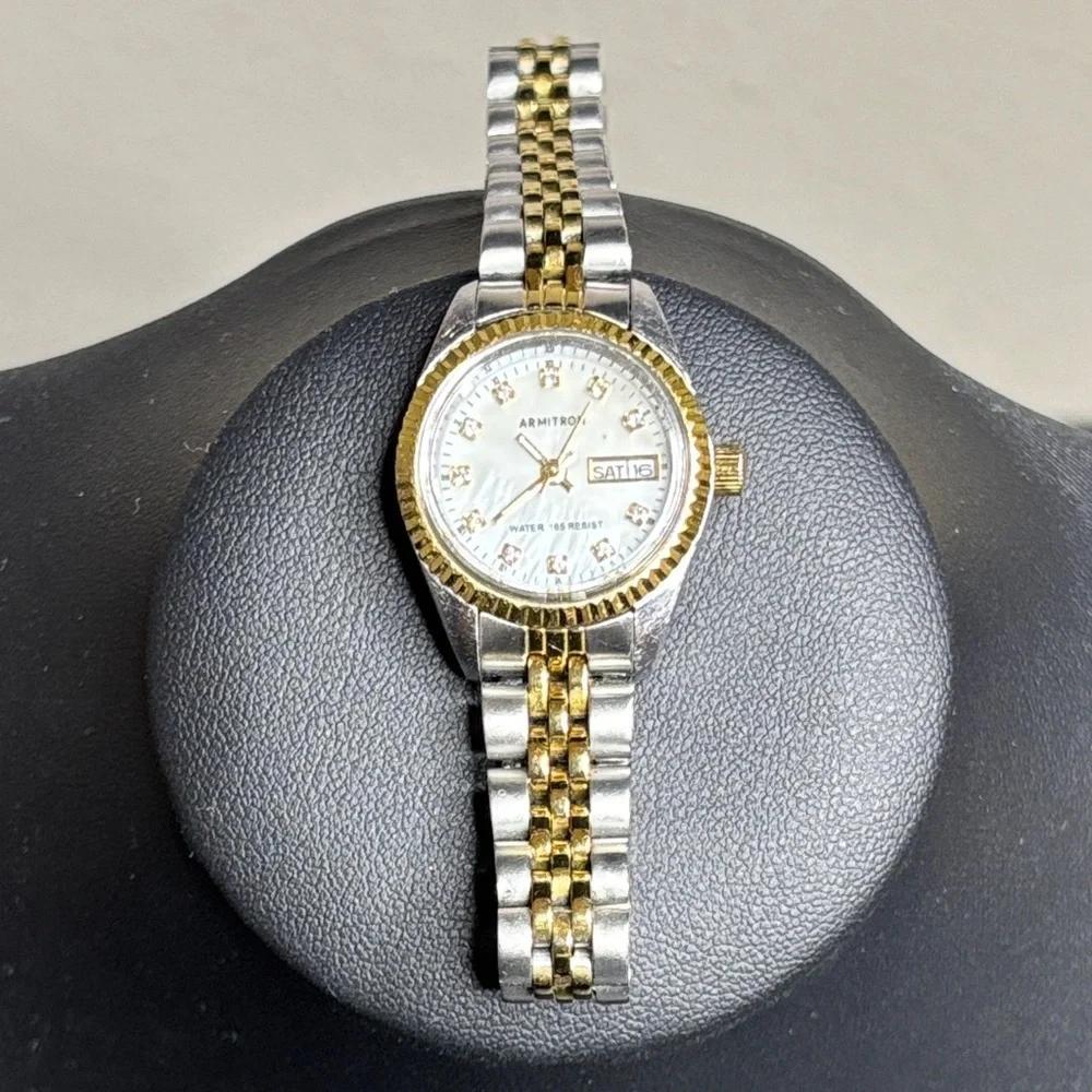 Armitron Two Tone Rhinestone WORKING Dainty Feminine Every Day Watch